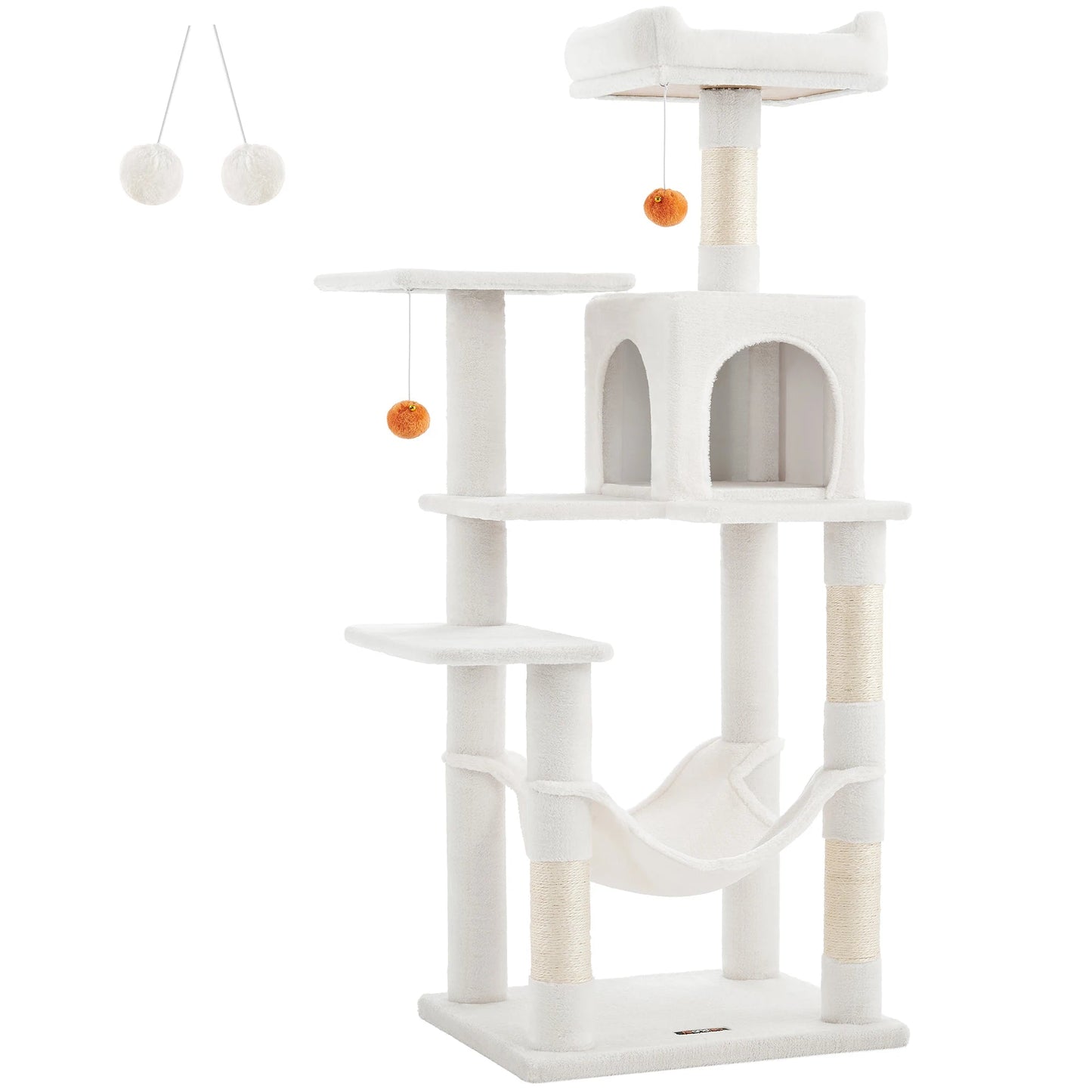 Arbre à chat Feandrea, tour à chat de 143 cm pour chats d'intérieur, maison en peluche à plusieurs niveaux avec 4 griffoirs, 2 perchoirs et une grotte - Le Palais Du Chat