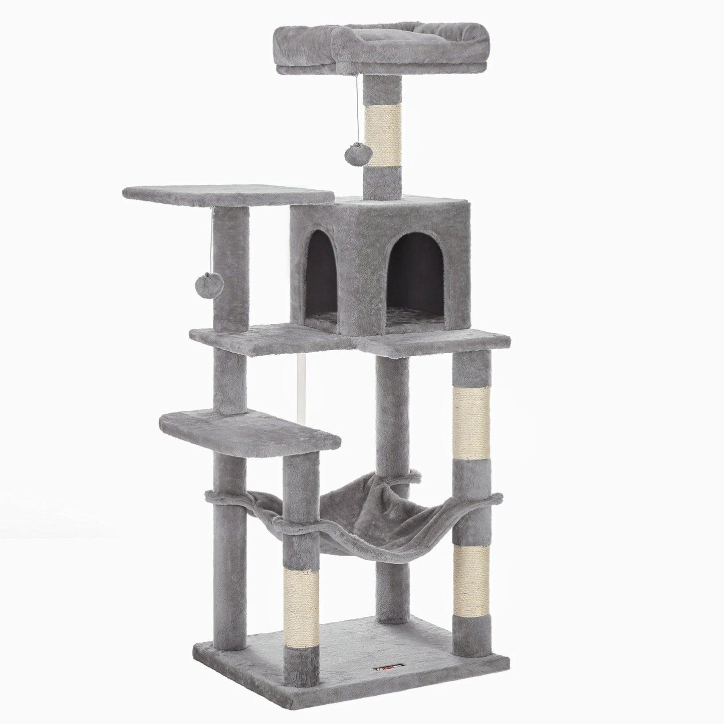 Arbre à chat Feandrea, tour à chat de 143 cm pour chats d'intérieur, maison en peluche à plusieurs niveaux avec 4 griffoirs, 2 perchoirs et une grotte - Le Palais Du Chat