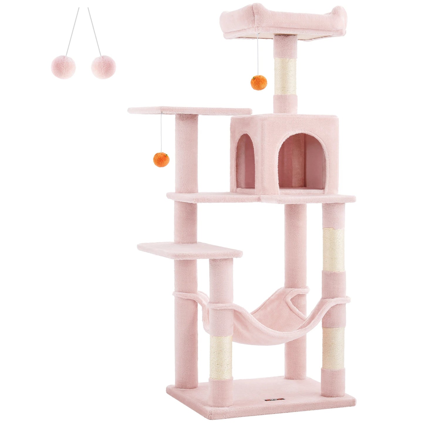 Arbre à chat Feandrea, tour à chat de 143 cm pour chats d'intérieur, maison en peluche à plusieurs niveaux avec 4 griffoirs, 2 perchoirs et une grotte - Le Palais Du Chat