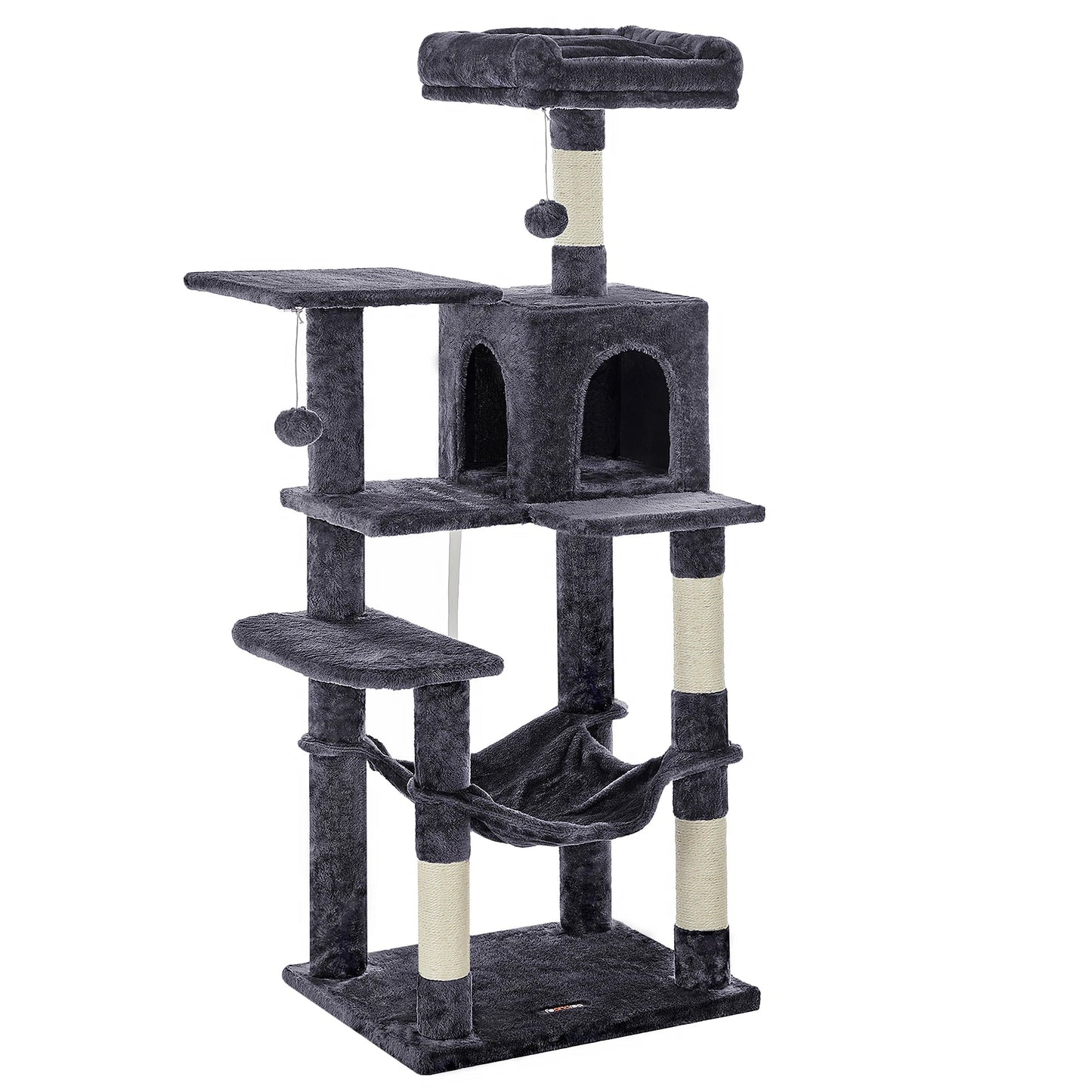 Arbre à chat Feandrea, tour à chat de 143 cm pour chats d'intérieur, maison en peluche à plusieurs niveaux avec 4 griffoirs, 2 perchoirs et une grotte - Le Palais Du Chat