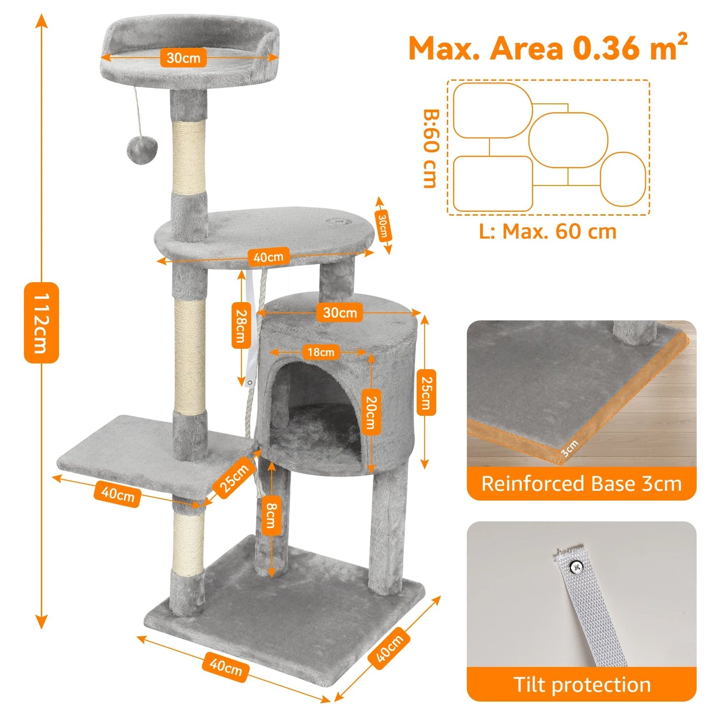 Arbre à chat Passerscat multi - niveaux – Avec griffoirs, plateformes rembourrées et maisonnette, idéal pour chats d’intérieur - Le Palais Du Chat