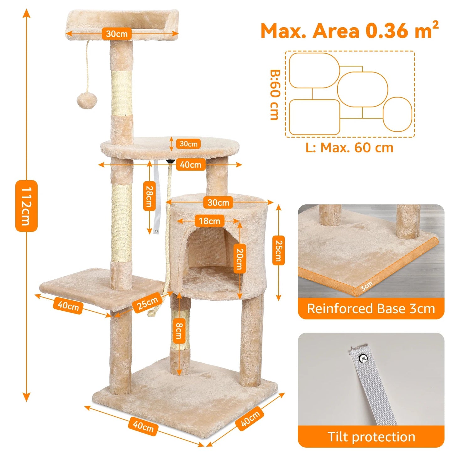 Arbre à chat Passerscat multi - niveaux – Avec griffoirs, plateformes rembourrées et maisonnette, idéal pour chats d’intérieur - Le Palais Du Chat