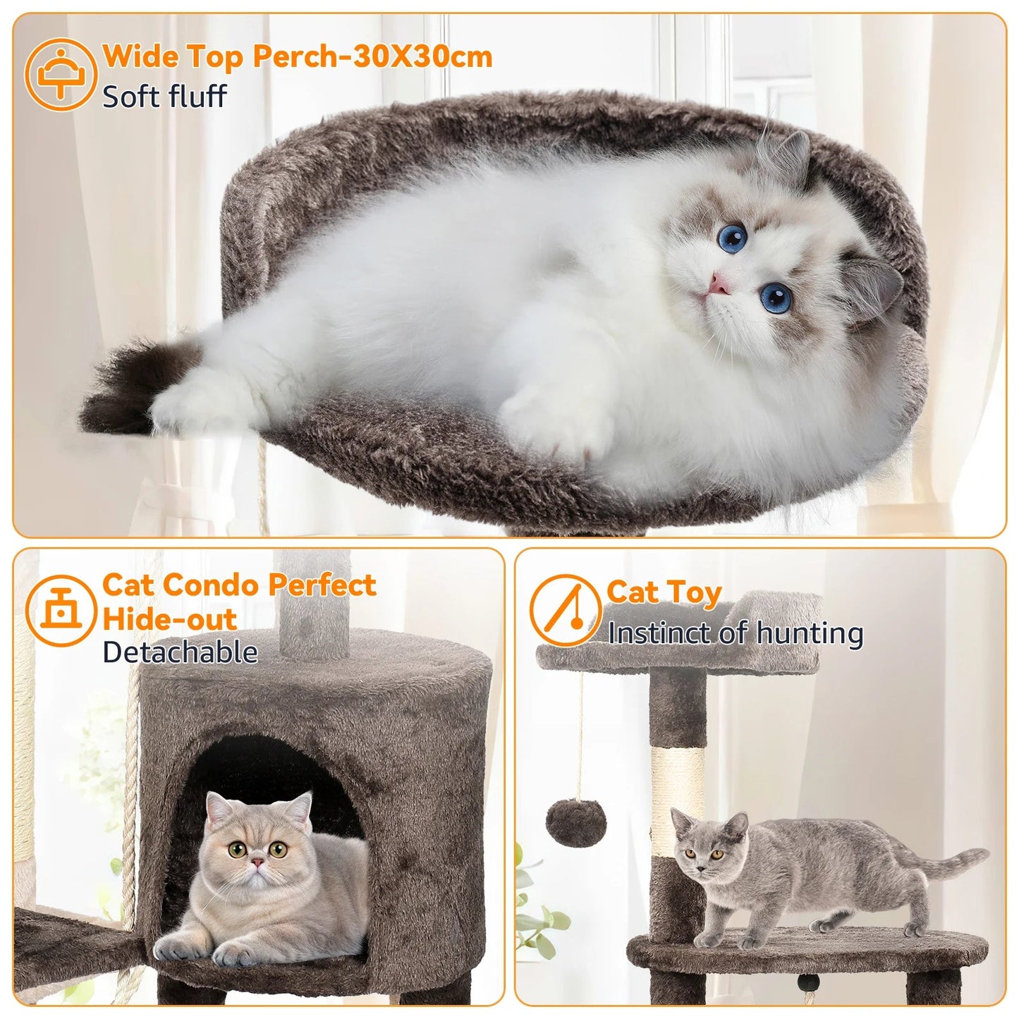 Arbre à chat Passerscat multi - niveaux – Avec griffoirs, plateformes rembourrées et maisonnette, idéal pour chats d’intérieur - Le Palais Du Chat
