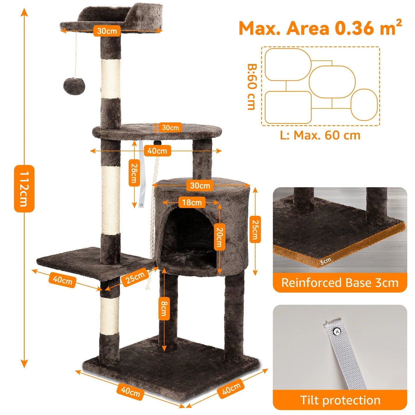 Arbre à chat Passerscat multi - niveaux – Avec griffoirs, plateformes rembourrées et maisonnette, idéal pour chats d’intérieur - Le Palais Du Chat