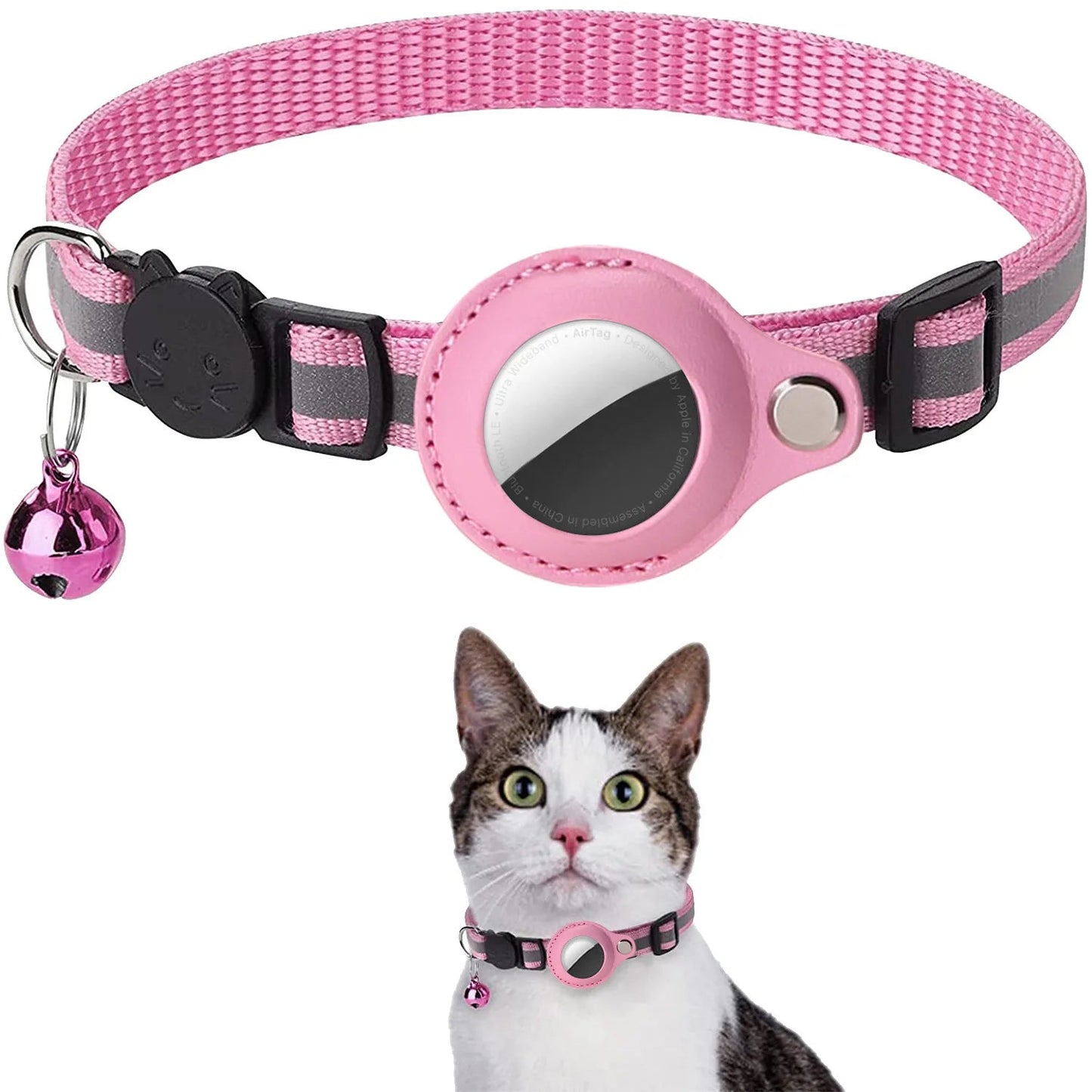 Collier réglable pour chat avec support AirTag – Sécurité anti - étranglement, bandes réfléchissantes, clochette et étui étanche inclus - Le Palais Du Chat