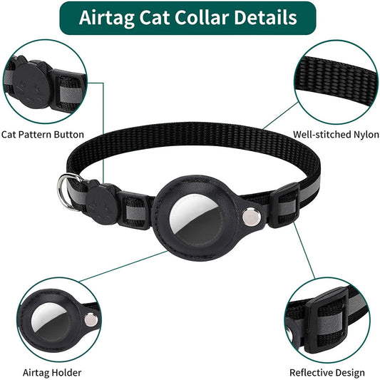 Collier réglable pour chat avec support AirTag – Sécurité anti - étranglement, bandes réfléchissantes, clochette et étui étanche inclus - Le Palais Du Chat
