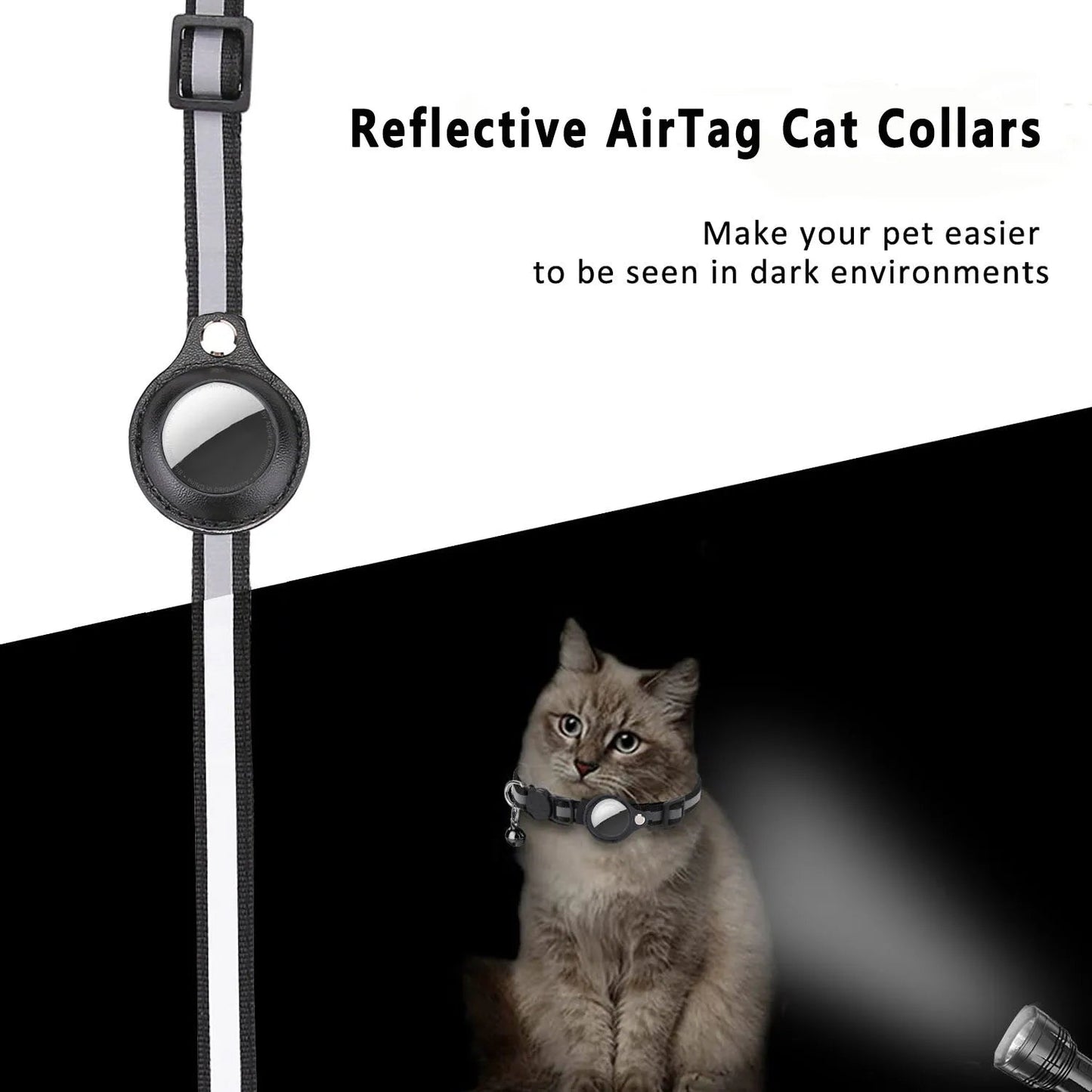 Collier réglable pour chat avec support AirTag – Sécurité anti - étranglement, bandes réfléchissantes, clochette et étui étanche inclus - Le Palais Du Chat