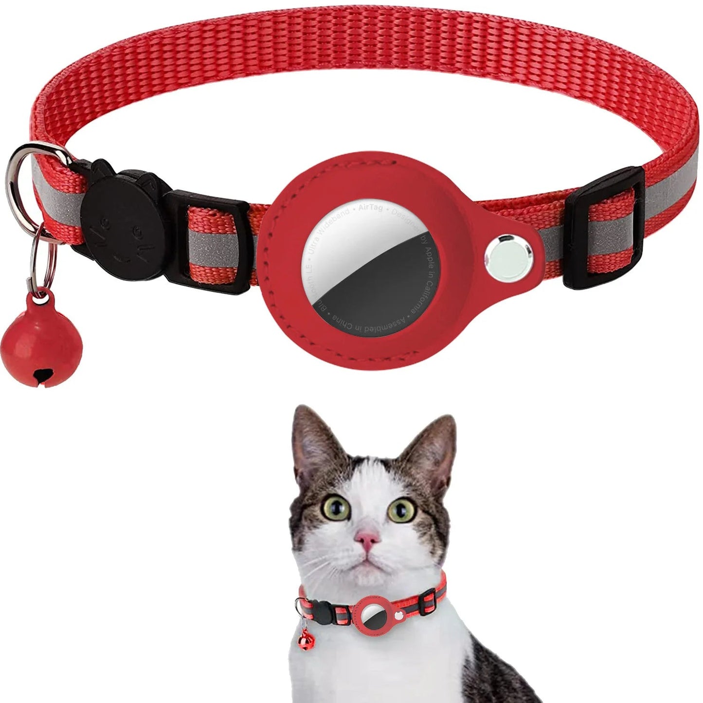 Collier réglable pour chat avec support AirTag – Sécurité anti - étranglement, bandes réfléchissantes, clochette et étui étanche inclus - Le Palais Du Chat