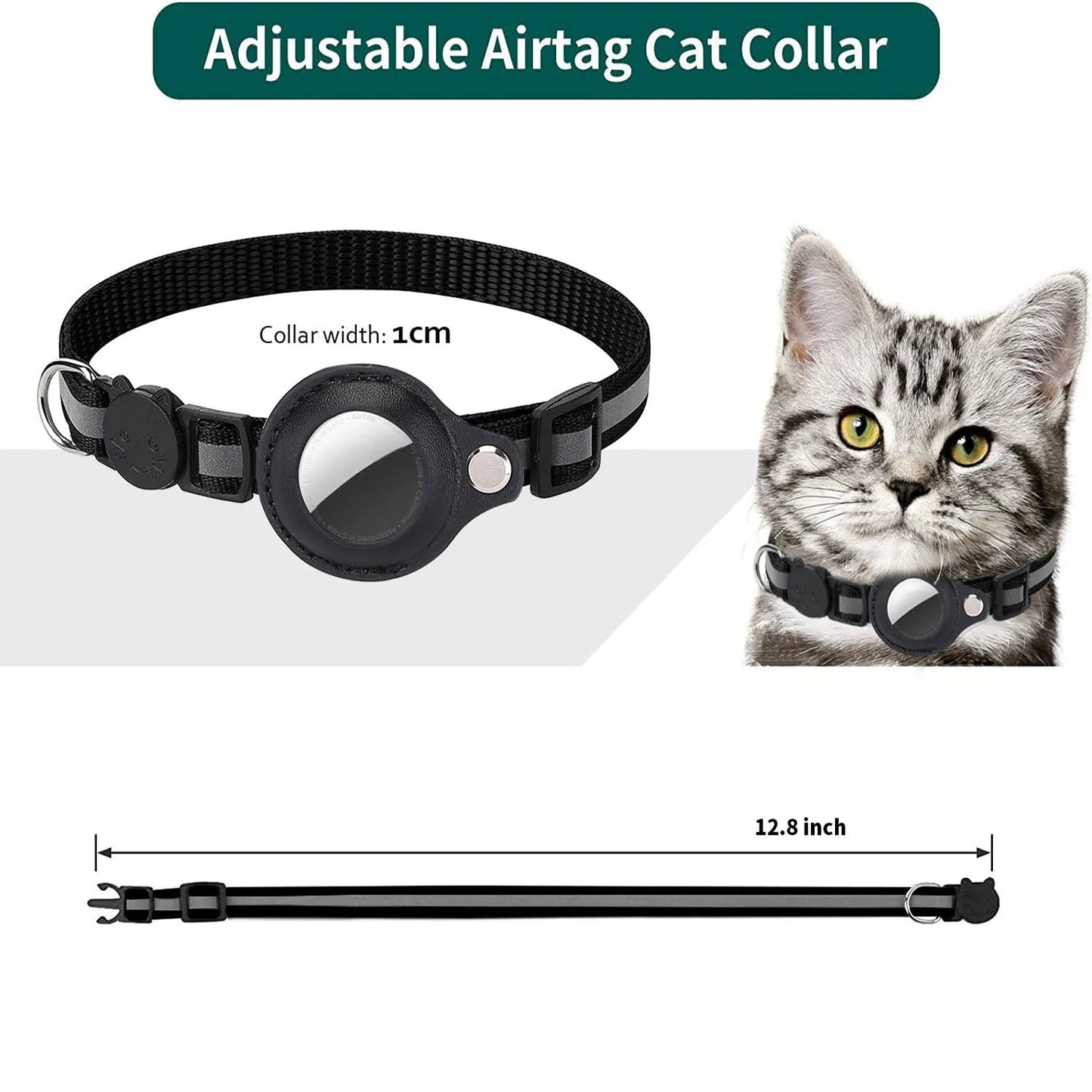 Collier réglable pour chat avec support AirTag – Sécurité anti - étranglement, bandes réfléchissantes, clochette et étui étanche inclus - Le Palais Du Chat