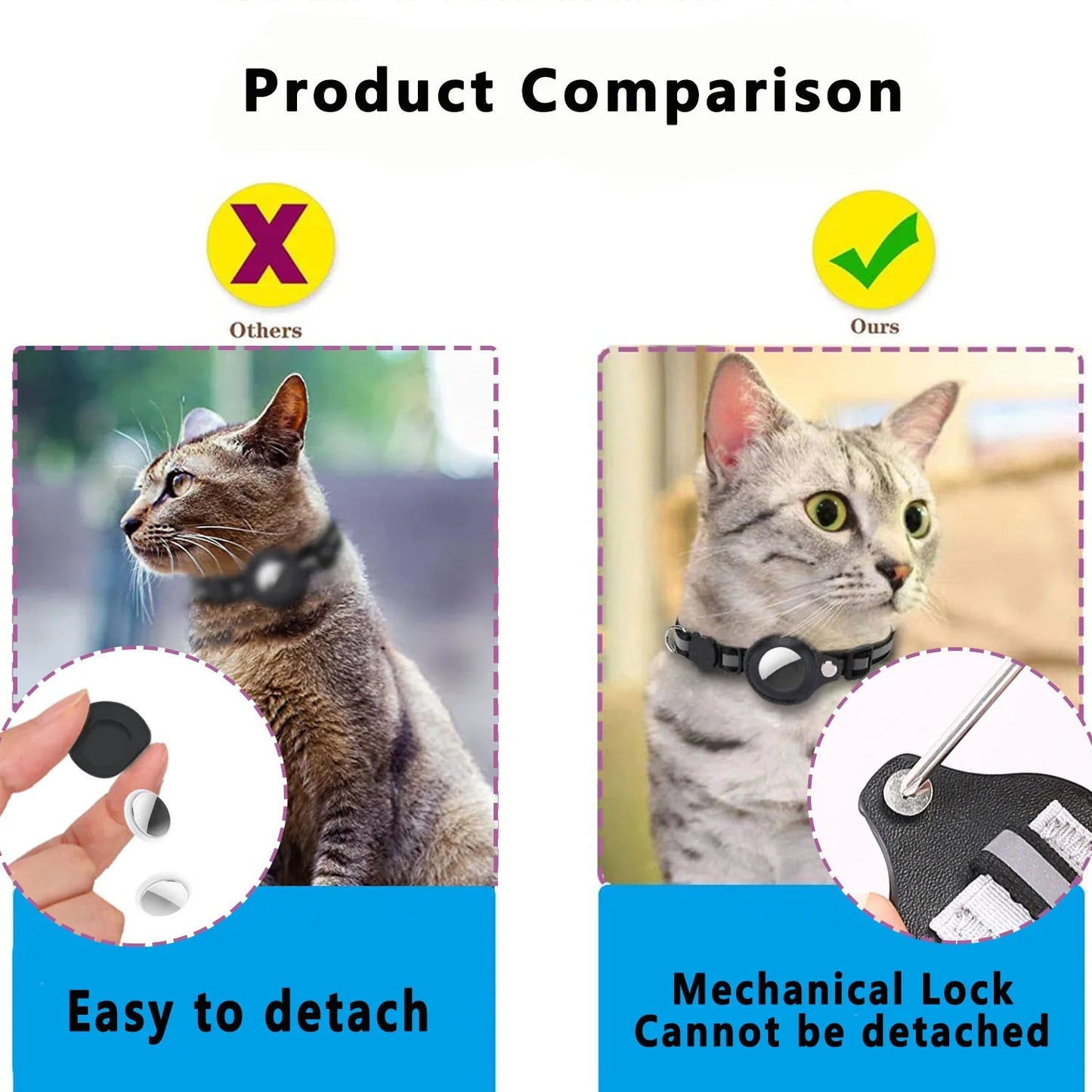 Collier réglable pour chat avec support AirTag – Sécurité anti - étranglement, bandes réfléchissantes, clochette et étui étanche inclus - Le Palais Du Chat