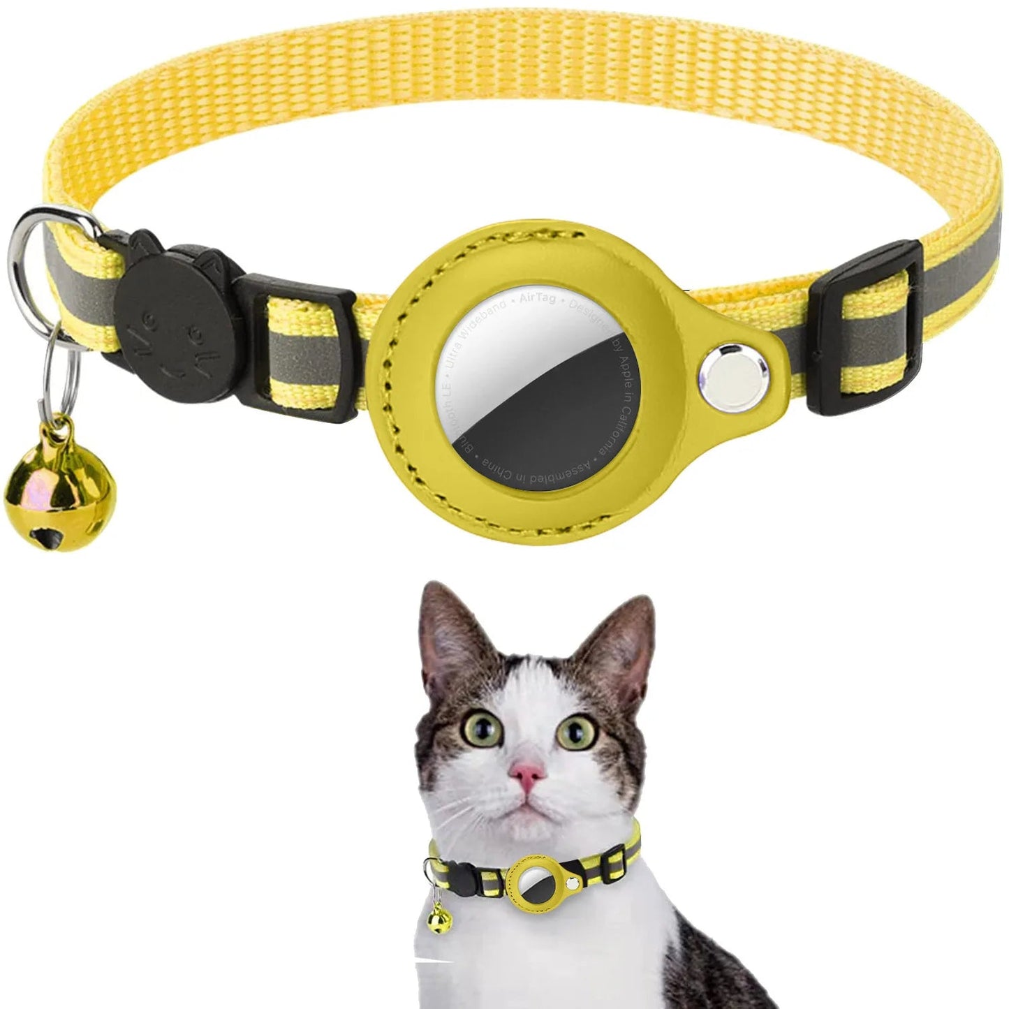 Collier réglable pour chat avec support AirTag – Sécurité anti - étranglement, bandes réfléchissantes, clochette et étui étanche inclus - Le Palais Du Chat