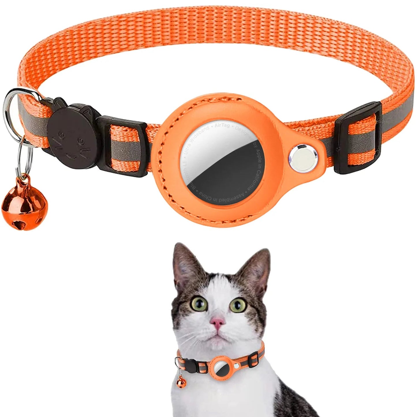 Collier réglable pour chat avec support AirTag – Sécurité anti - étranglement, bandes réfléchissantes, clochette et étui étanche inclus - Le Palais Du Chat