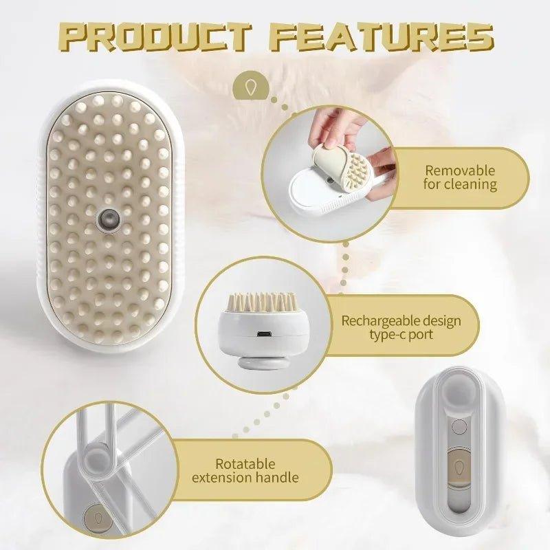 3in1 Steam Brush Steam Cats Comb Water Steam Cat Brush Electric Spray Hair Brushes Cats Massage Grooming Hair Removal Comb - Palais Du Chat