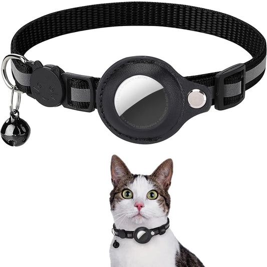 Collier réglable pour chat avec support AirTag – Sécurité anti-étranglement, bandes réfléchissantes, clochette et étui étanche inclus
