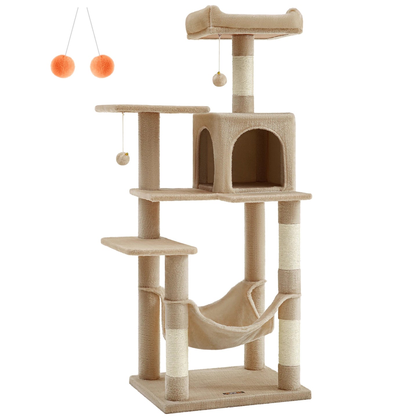 Arbre à chat Feandrea, tour à chat de 143 cm pour chats d'intérieur, maison en peluche à plusieurs niveaux avec 4 griffoirs, 2 perchoirs et une grotte - Le Palais Du Chat