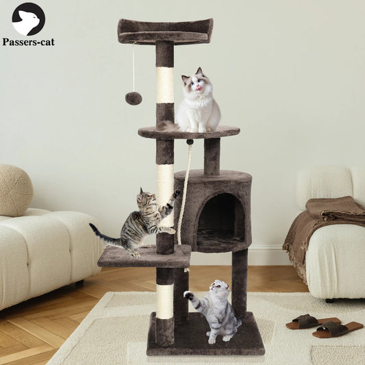 Arbre à chat Passerscat multi - niveaux – Avec griffoirs, plateformes rembourrées et maisonnette, idéal pour chats d’intérieur - Le Palais Du Chat